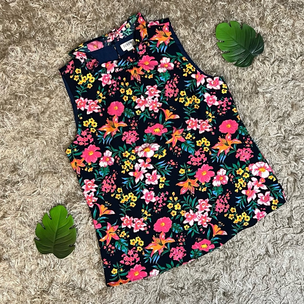 NWT J. Crew Petite Printed Ruffleneck Top